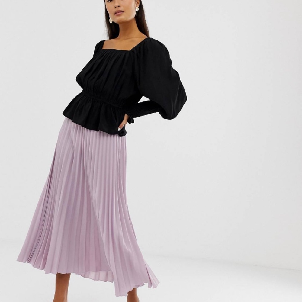 Lilac Pleated Midi Skirt